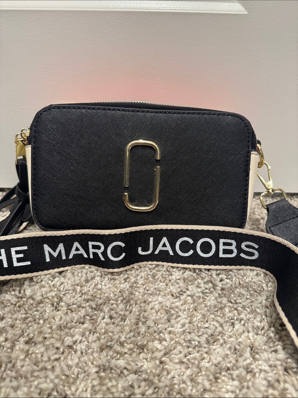 Marc Jacobs Black and Cream Crossbody Bag with Gold-Tone Hardware